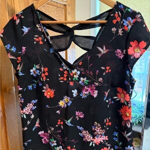 Express Black Dress with Red and Green Floral Print